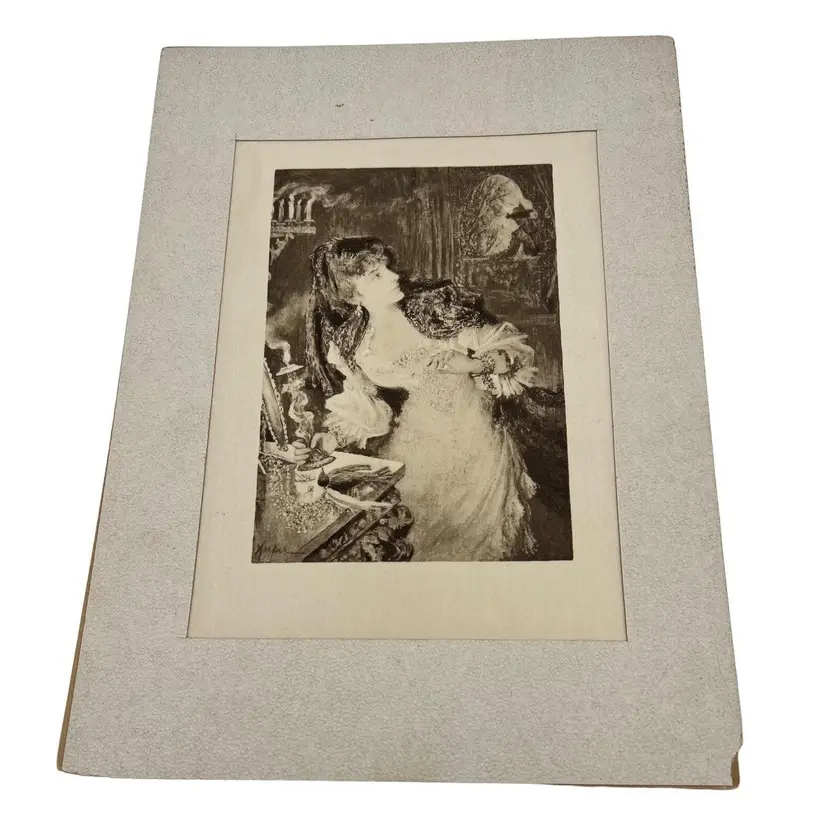 Antique Photo-Etching on Silk Fedelma & Zarca from Spanish Gypsy St John Harper