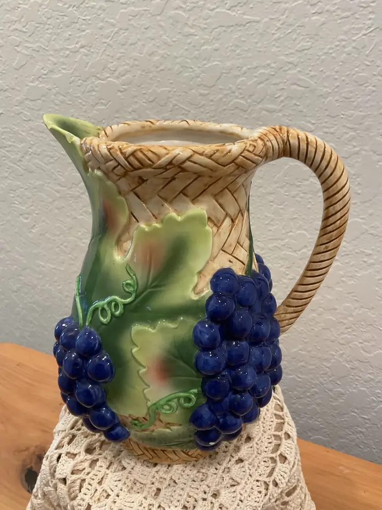 Mojolica-style Italian Ceramic Pitcher 9” Tall