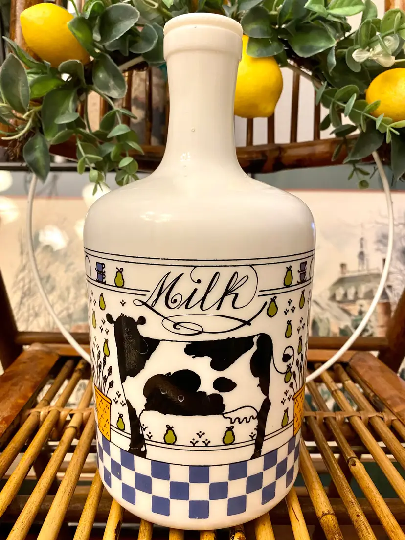 Vintage Signed Alan Wood Charming White Glass Cow Milk Bottle | Farmhouse Country Decor | Made in Italy for Provender