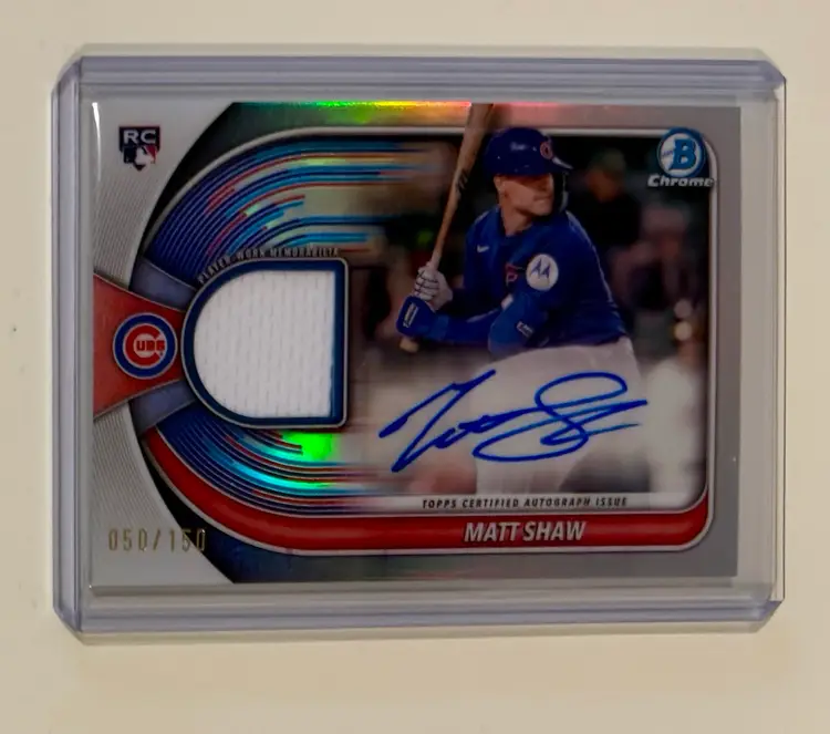 Matt Shaw Bowman Chrome Autograph Relic /150 Chicago Cubs