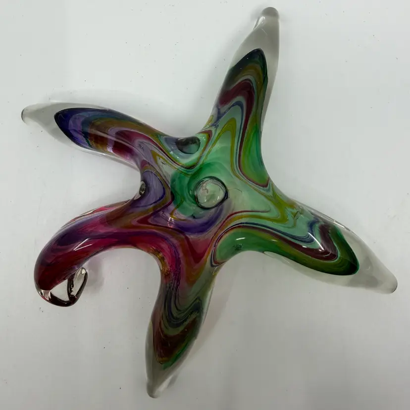 Signed Luke Adam's Multi-Color Art Glass Starfish Figurine -Paperweight