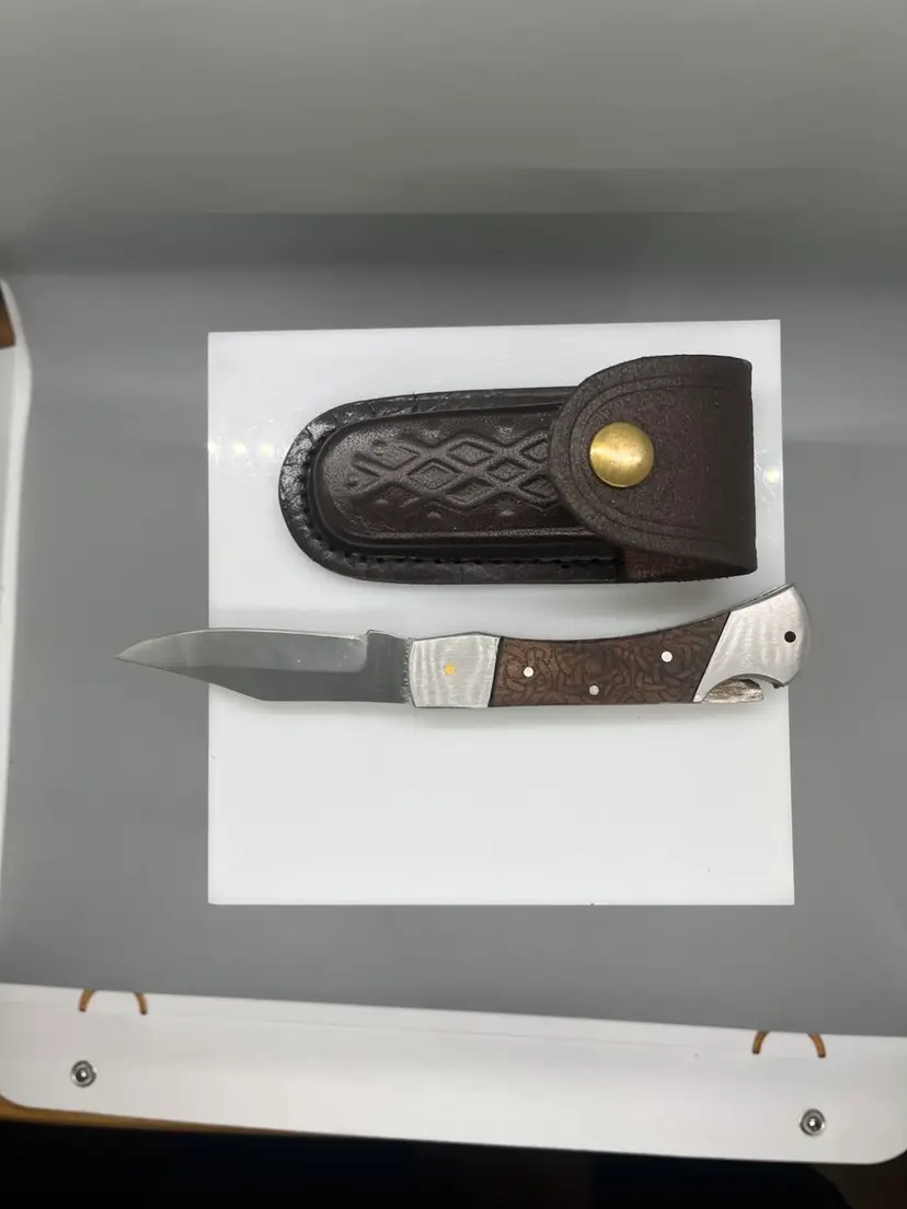 4” LockBack Knife with Leather Sheath , Rosewood Handmade Scales , Celtic Design