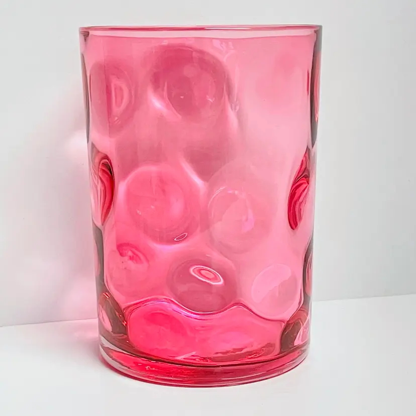 Vintage Retro Fenton Cranberry Glass Coin Dot Thumbprint Flat 10 oz. drinking glass tumbler
