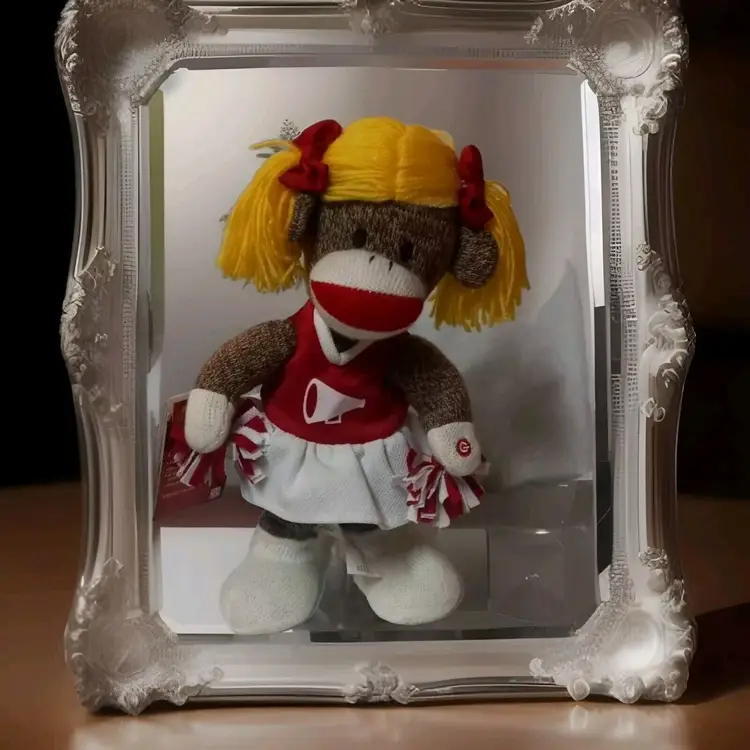 Gemmy Sock Monkey Cheerleader Doll Dances Sings Jingle Bells Christmas animated