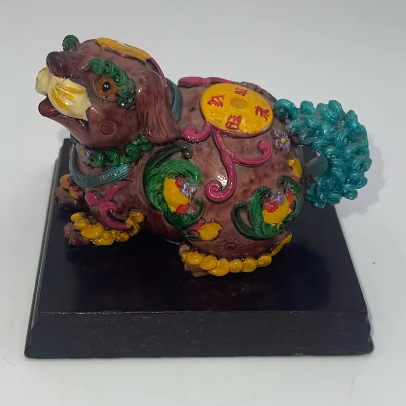 Resin Animal On Wood / Chinese Year of Tiger 3”Hand Painted Colorful Figurine