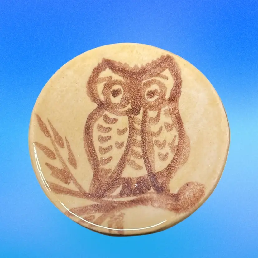 2 Inch Ceramic Owl Brooch Signed
