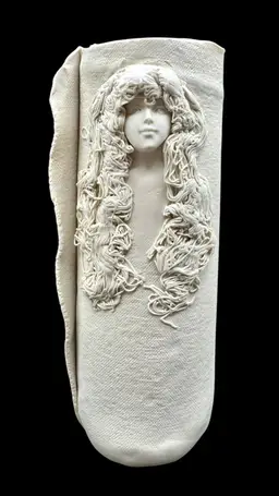 Signed Clarice Falconer Cromwell Art Pottery Vase Lady Woman Face Spaghetti 8”