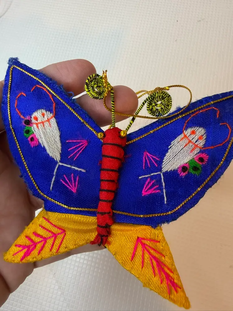 Butterfly Ornament Dark Blue And Yellow As Is