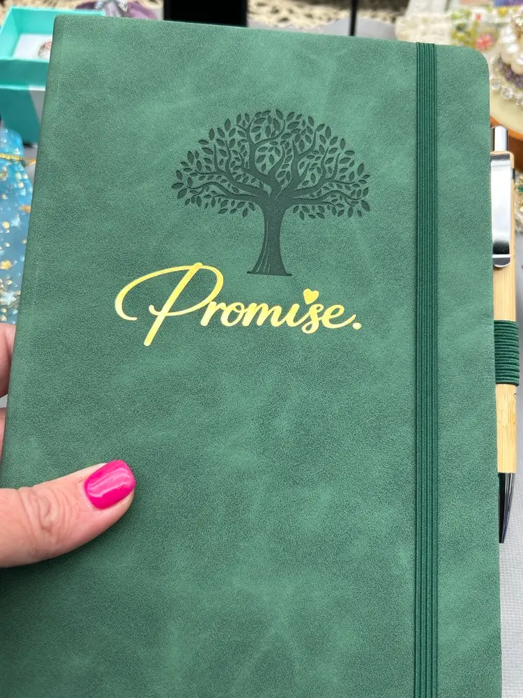 #01 Promise Collection Leather Bound Hunter Green Journal w/ Bamboo Pen – Promise Tree Embossed, Elastic Closure, Lined Pages, Inspirational Gift Notebook