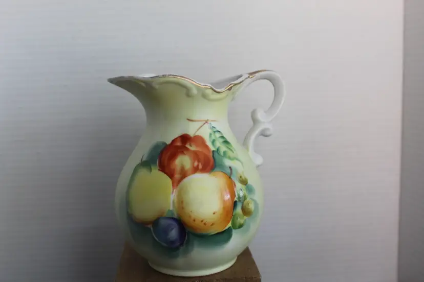 Mini Porcelain Ceramic  Pitcher with Hand Painted Fruit Motif