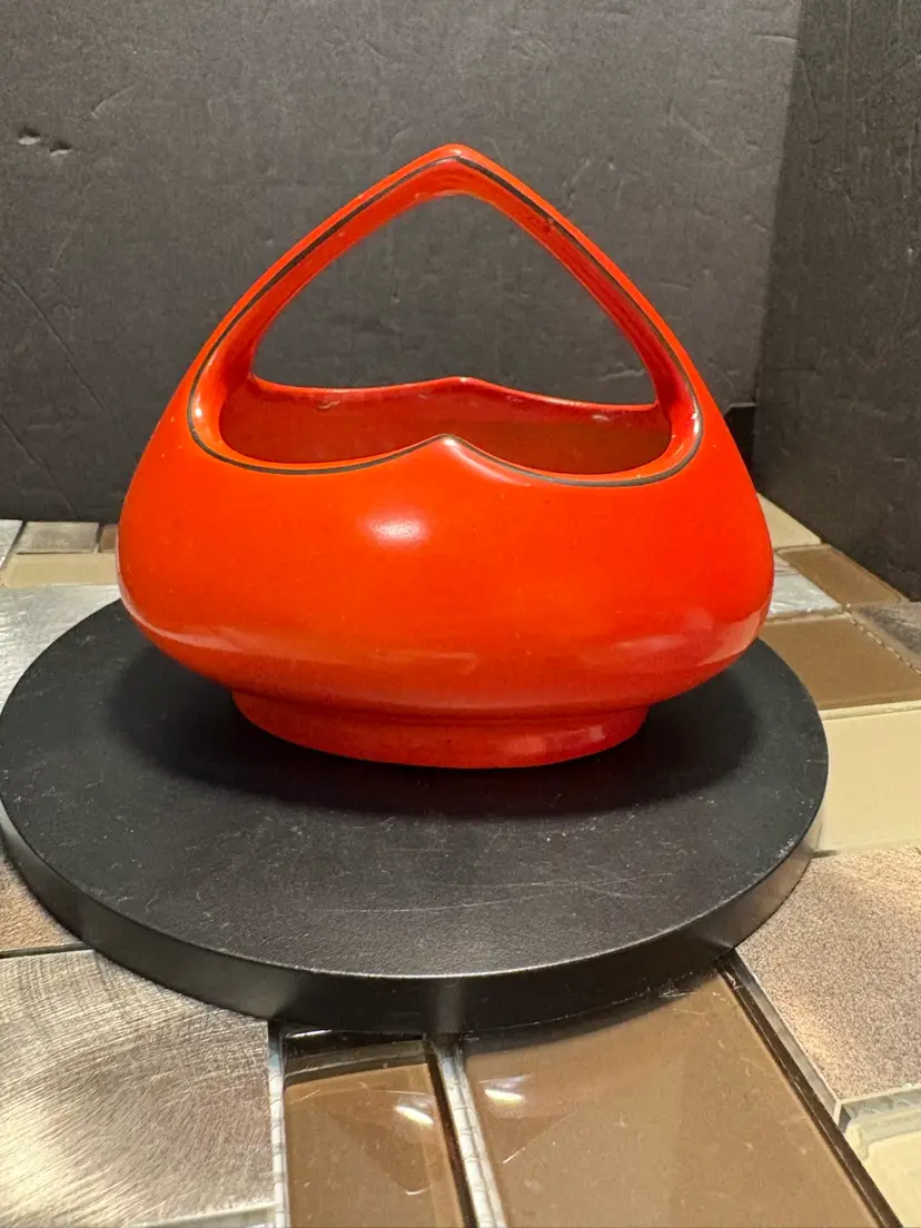 Vintage Czechoslovakia Coronet Ceramic Bridal Basket Pottery Orange Bohemian