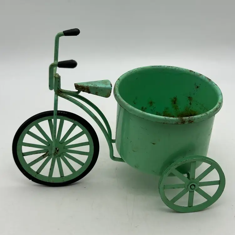 Vintage Green Metal Tricycle Bike Succulent Planter Flowerpot Small