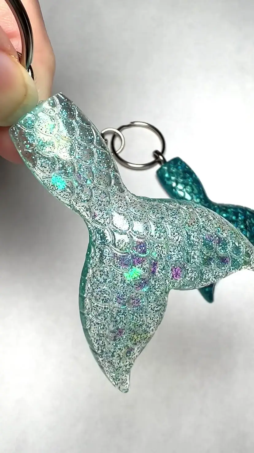 Blue Mermaid Tail Keychain / Bag Clip. Handbag By Me 🫶 With Resin & Glitter. Carry Your Own Mythological Creature !