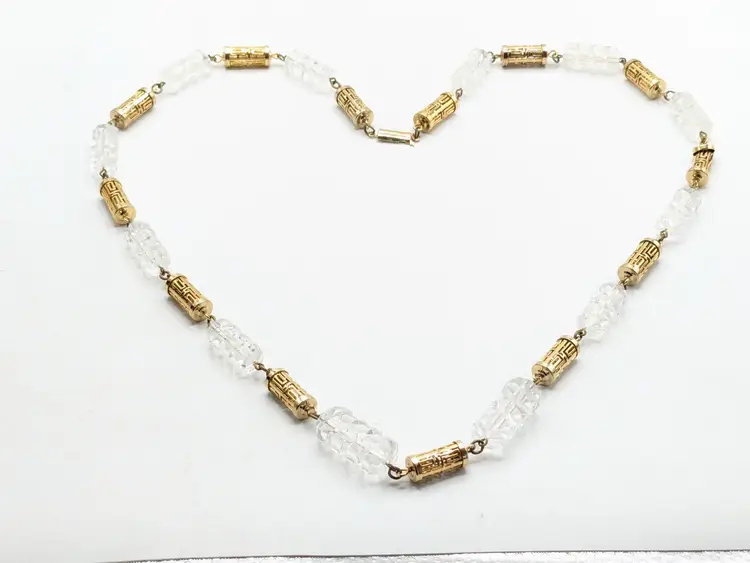 Vintage Gold Tone Clear Acrylic Barrel Station Necklace Jewelry