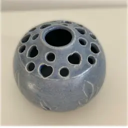 Vintage Artisan Periwinkle Heart Shaped Studio Ceramic Flower Frog Signed Locke