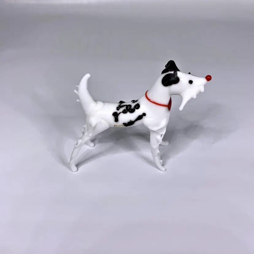 Murano Glass Great Dane Figurine Miniature Dog Black White Italy Vintage