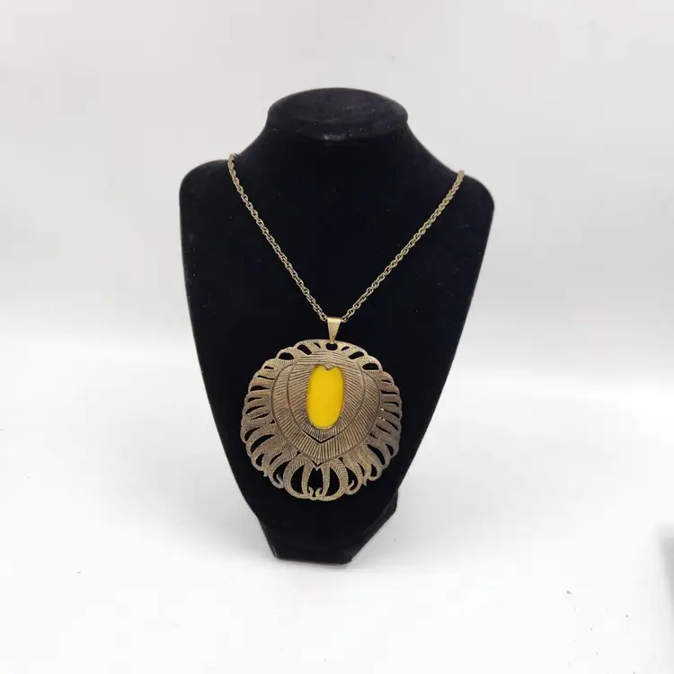 Kendra Scott Lennox Feather Pendant Statement Necklace Yellow Middle