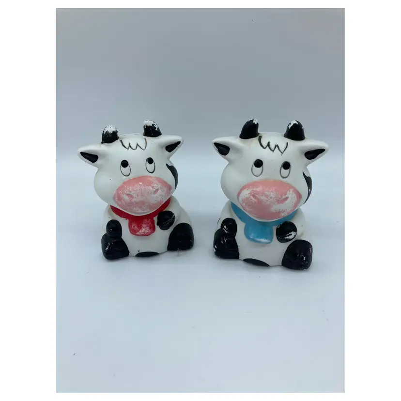 Whimsical Cows Blue & Red Scarf Ceramic Salt And Pepper Shaker Set