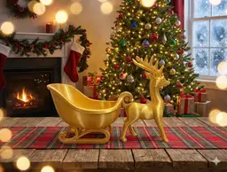 Golden Deer Pulling Santa's Slay