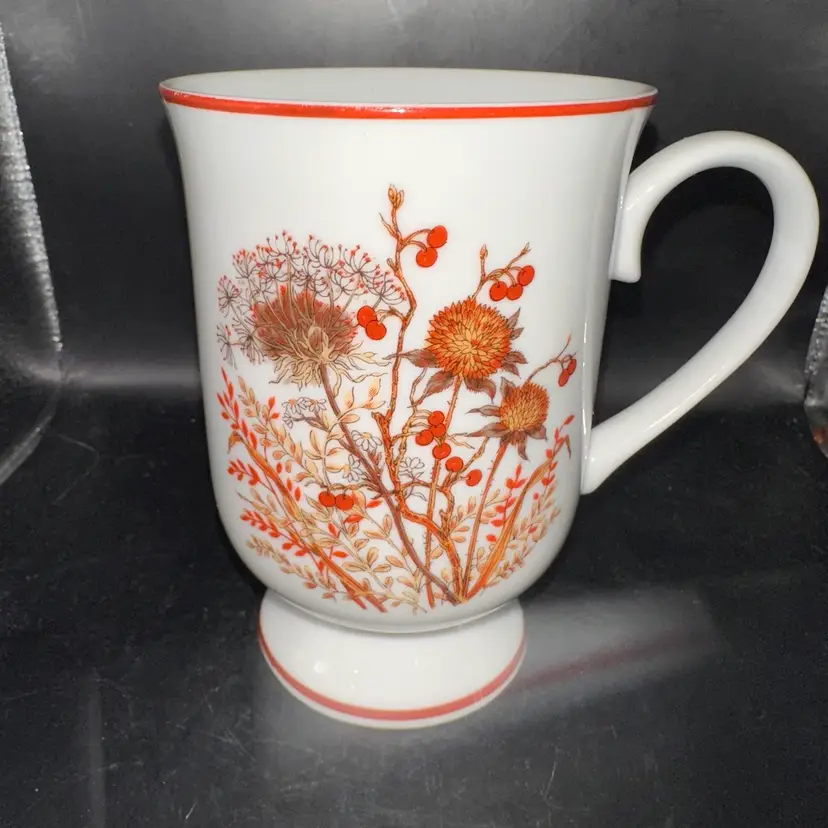 Pristine 1970s Vintage Bramble Fanci Florals Collection Footed Porcelain Mug