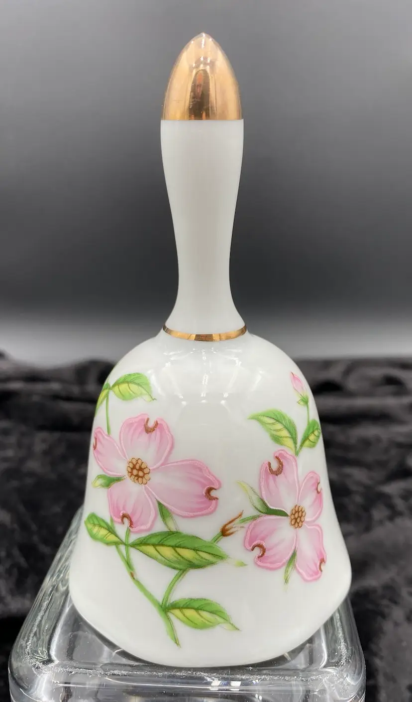 Vtg. Lefton China Hand-Painted Pink Dogwood Bell, #03535, Japan, w/Orig. Sticker