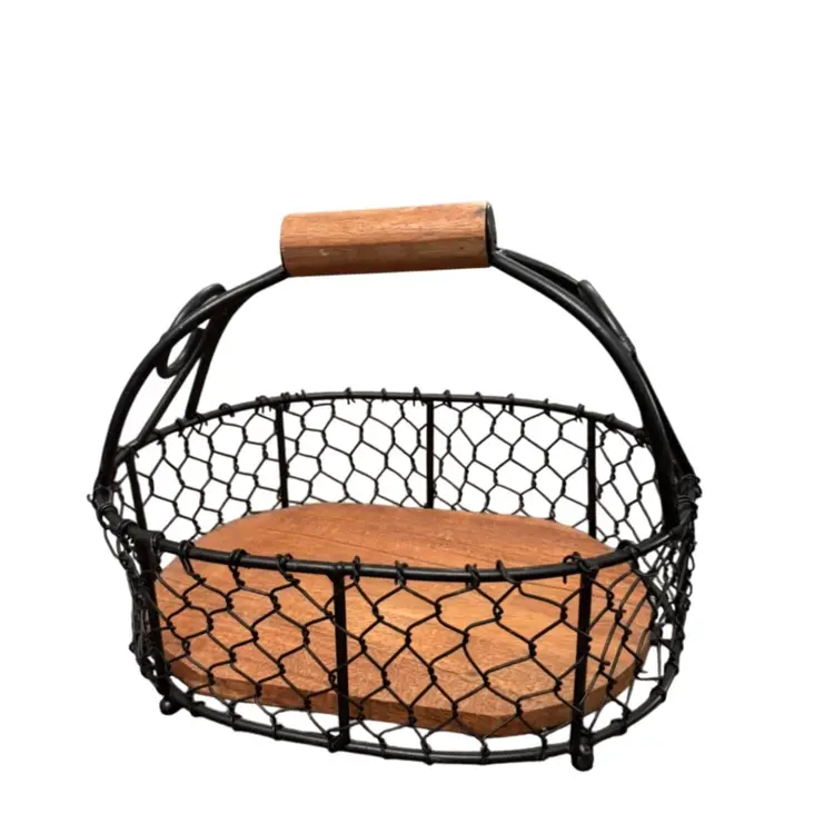 Farmhouse Oval Wood & Wire Basket
