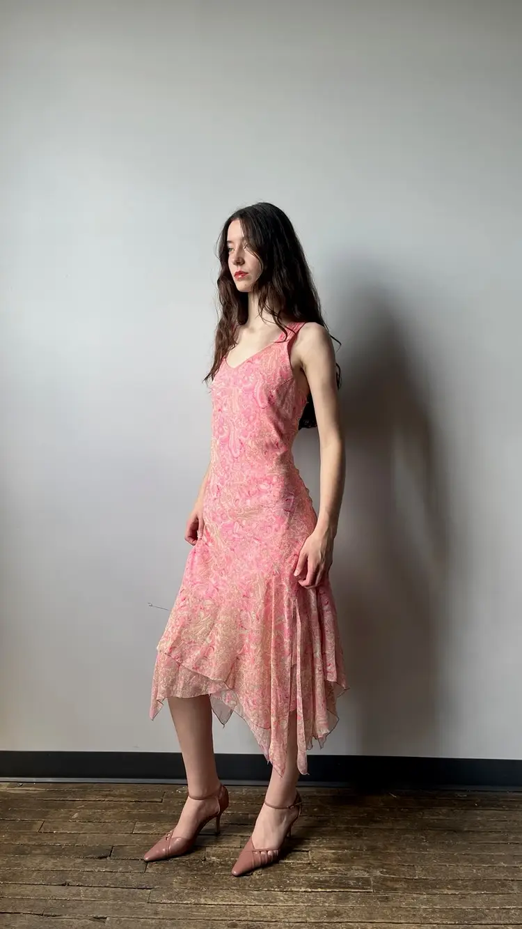 Vintage 90’s Silk Pink Paisley Maxi Dress