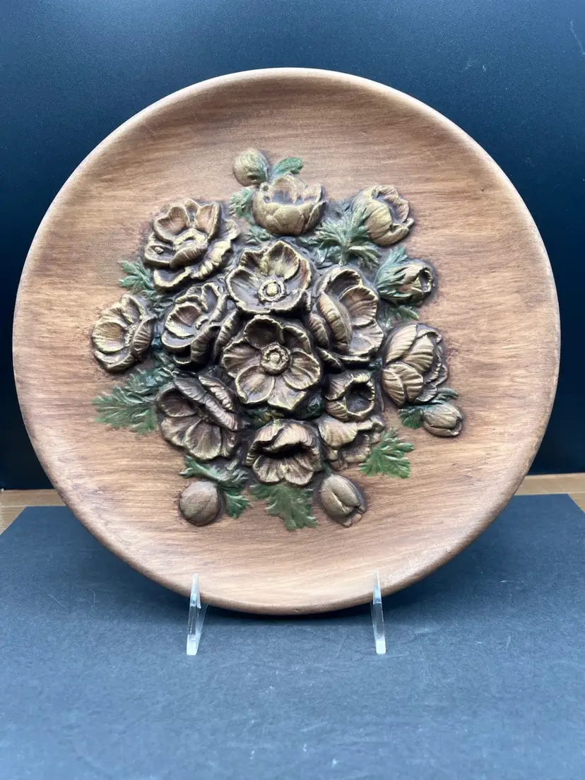 #1004B Vintage California Originals Ceramic Wall Plaque With Repose Flowers #978 USA