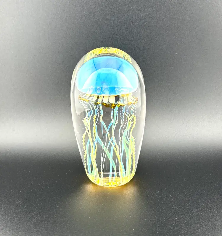 Signed Richard Satava Moon Jelly Glass Paperweight 2.5”x 4.5” *READ*