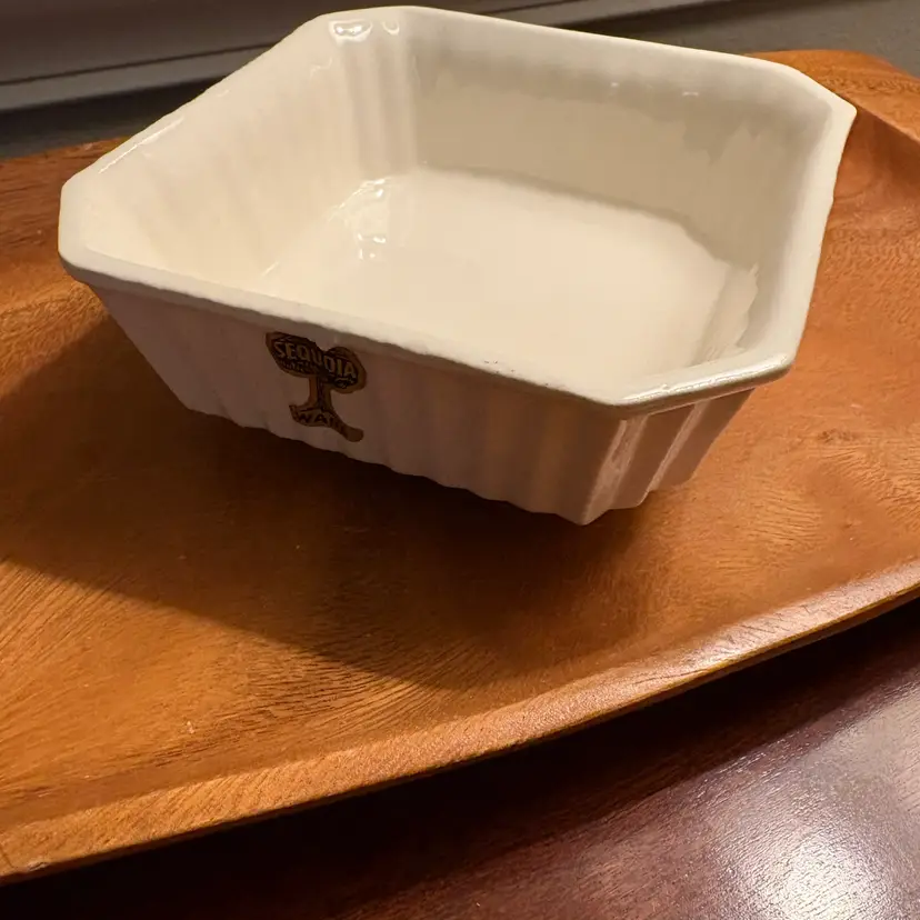 Vtg Sequoia Ware Square Planter Ribbed Footed Bowl CA Pottery w Foil Label