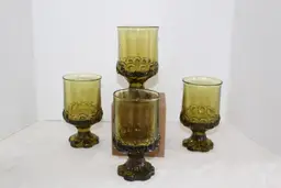 Vtg Tiffin Franciscan Madeira Green Water/Wine Goblet S/4 5.75"