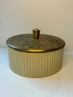 Chase Iris Vanity Box Floral Brass Lid RARE