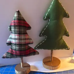 2 Rustic Fabric Stuffed Holiday Trees