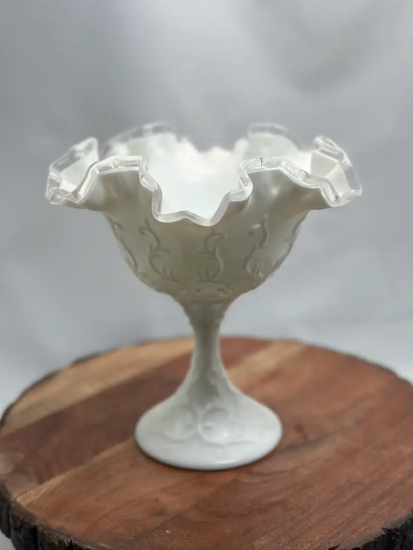 Vintage Fenton Silver Crest Spanish Lace Footed Compote Bowl/Candy Dish