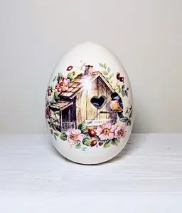 Easter Egg Bird Ceramic Figurine Iridescent Floral Spring Collectors Decoration