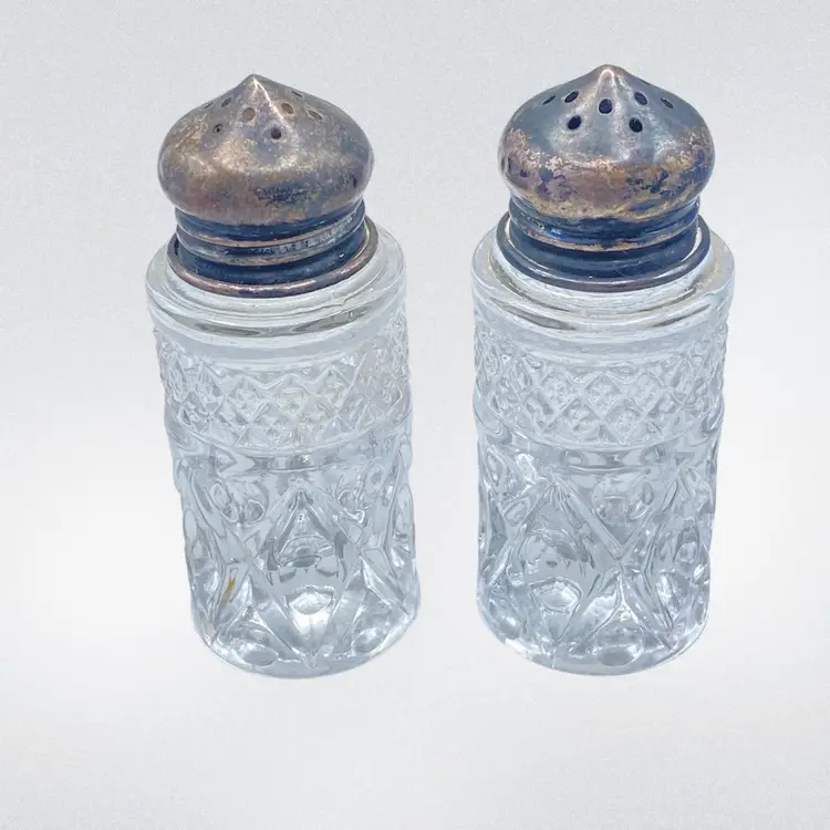 Sterling Lid Clear Glass Shakers Vintage Ware CottageCore