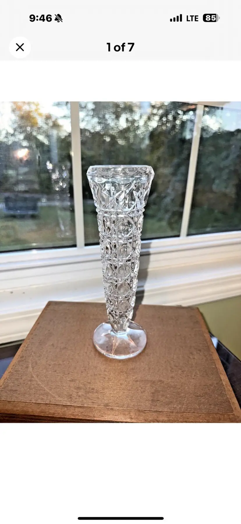 vintage Hand Cut Lead Crystal Bud Vase Brilliant Diamond Pattern Mid Century