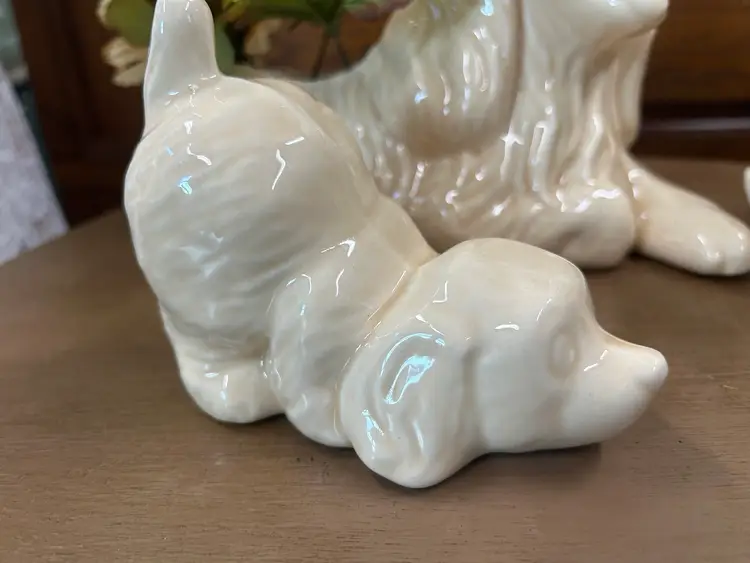 Vintage Dog and 2 pups Planter Set