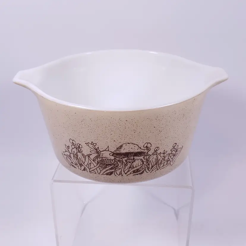 Vintage PYREX FOREST FANCIES 473-B Mushroom Tan Speckled CASSEROLE BOWL DISH