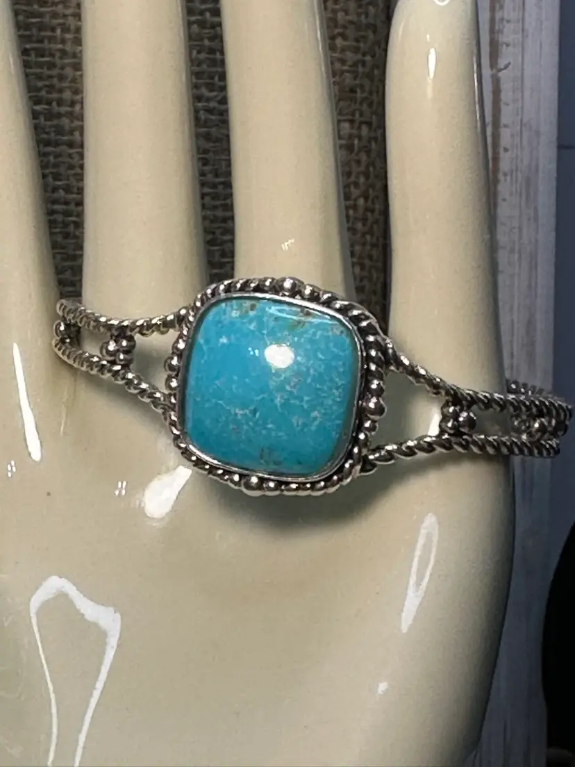 Twisted Rope Sterling Silver 925 Turquoise Howlite Color Stone Cuff Bracelet Adjustable