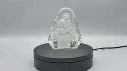 Saint Joseph Baby Jesus Intaglio Clear Ice Art Glass Paperweight Candle Holiday Decor 4"