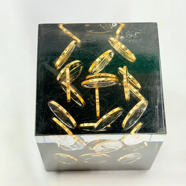 Lucite Paperweight With 1972 Pennies