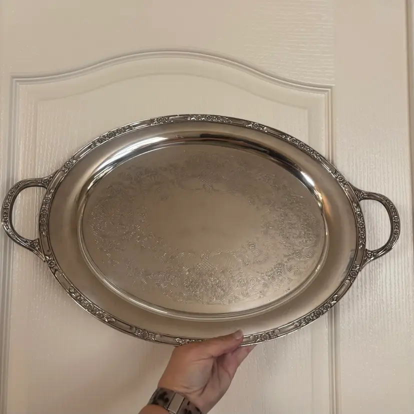 Vintage Rogers & Bros Silver Plated Floral Detailed Serving Platter Tray