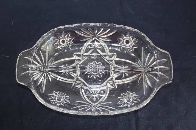 Vintage Anchor Hocking EAPC Clear Divided Oval Relish Tray 12x6