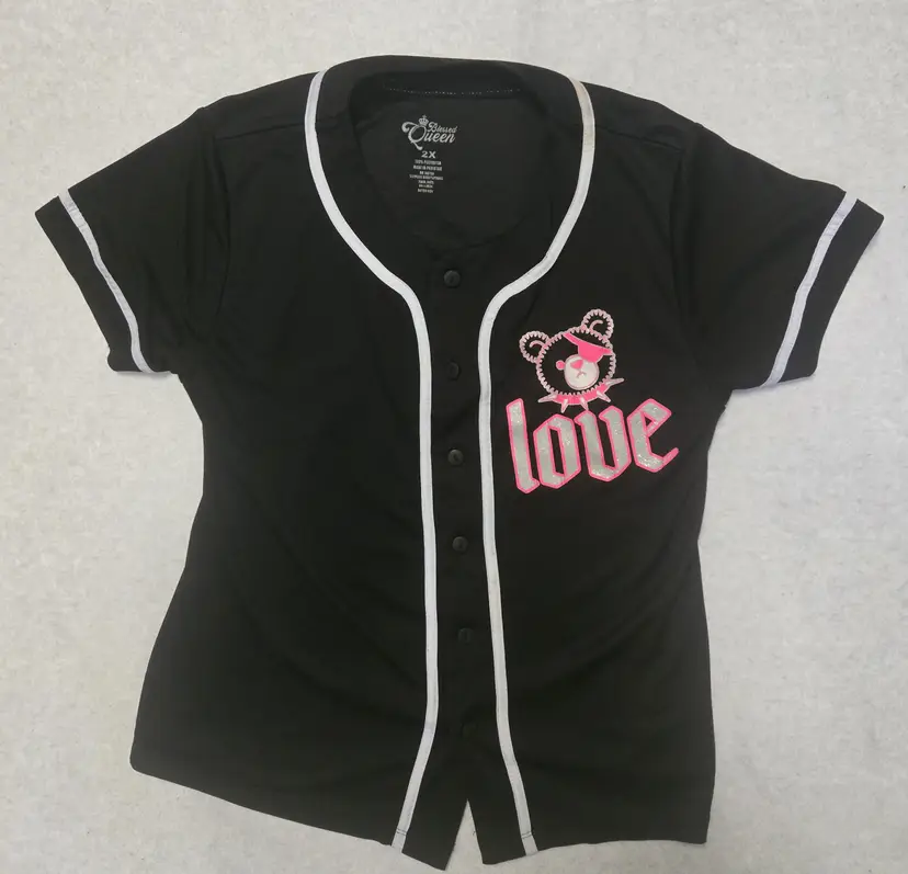 Blessed Queen Button Down Shirt Womens 2X Black Love Hurts Short Sleeve Top