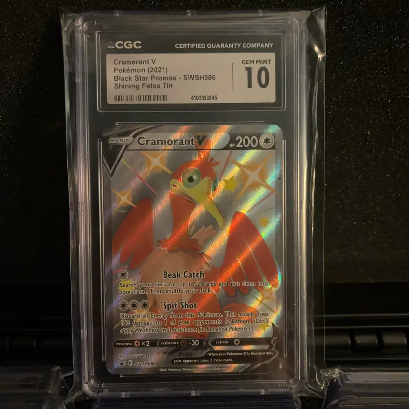 CGC Gem Mint 10 graded Cramorant V SWSH086 Black Star Promo card from the 2021 Shining Fates expansion