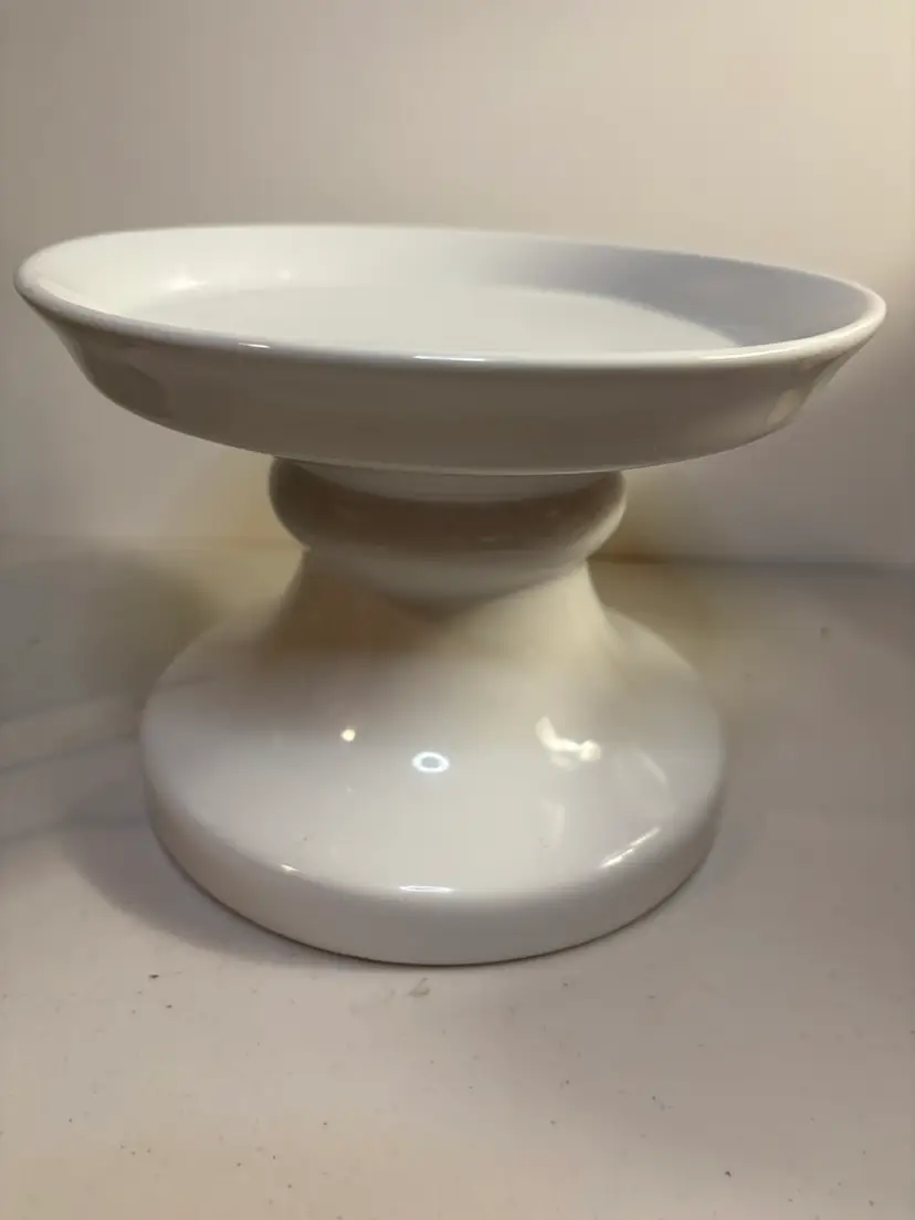 Pottery Barn Rhodes Round Ceramic Pedestal Multi Use Decor Stand Cake Drinks