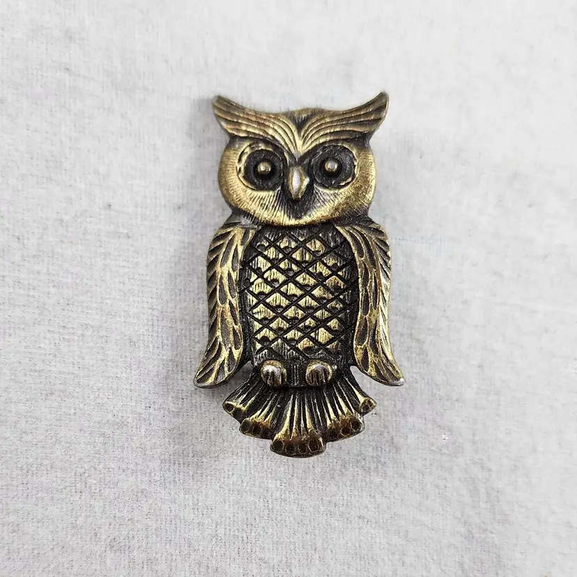 Brass-Tone Metal Owl Pin Brooch