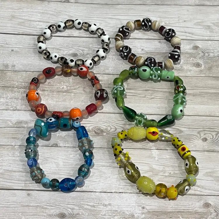 12 Piece Chunky Glass Bead Stretch Bracelet Assortment Wholesale Lot Made In The USA