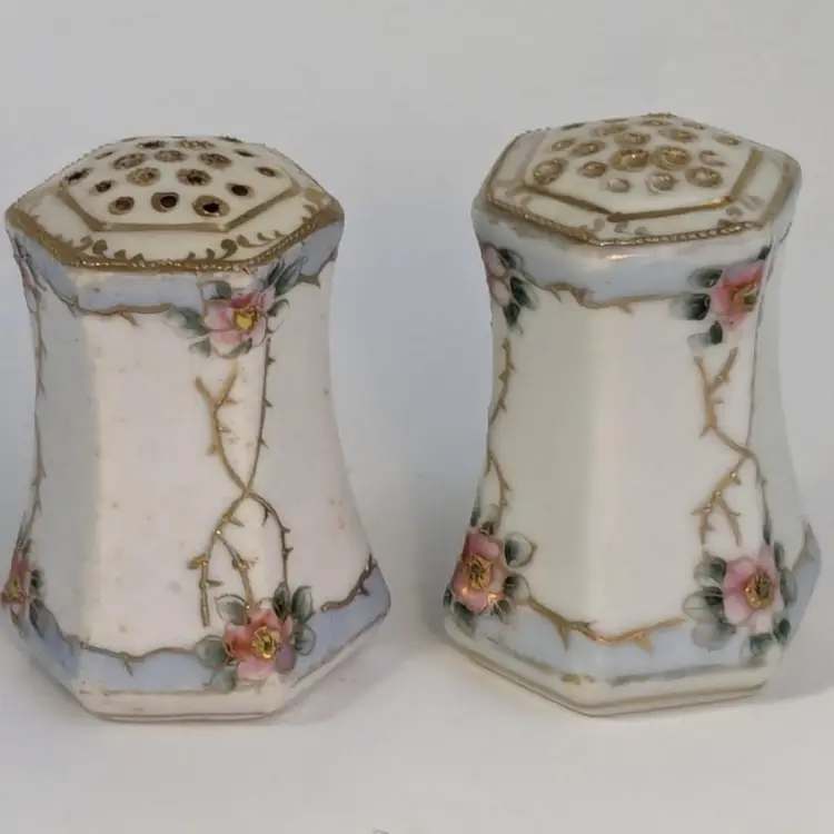 Vintage Hand Painted Moriage Floral Salt and Pepper Shakers